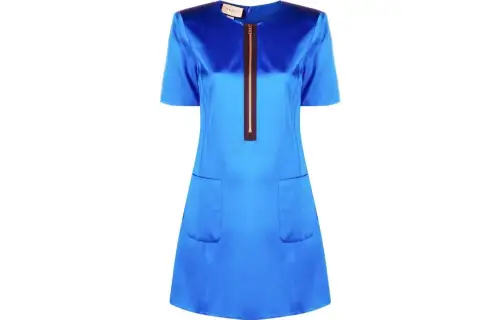 GUCCI Short Sleeved Dresses Women's Blue Crew Neck Moderate Mid Length