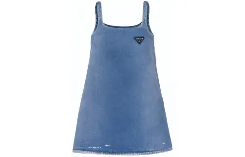 PRADA Slip Dresses Women's Blue Square Collar Moderate Short
