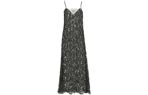 PRADA Floral-embroidered Lace Midi Dress