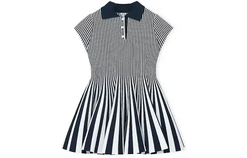 LOEWE Striped Mini Viscose Blend Knit Dress Navy/White