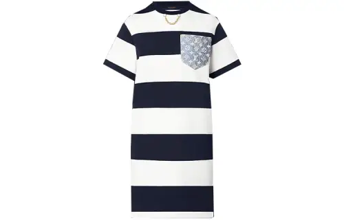 LOUIS VUITTON Striped Monogram Pocket T Shirt Dress