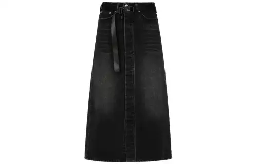 EVISU Denim Long Skirts Women's Black Moderate Mid Length A Line Skirt