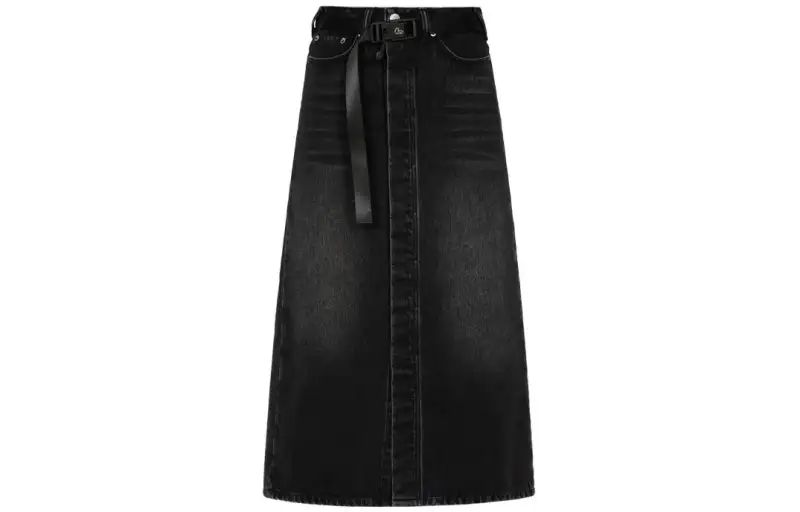 EVISU Denim Long Skirts Women's Black Moderate Mid Length A Line Skirt