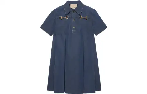 GUCCI SS22 Short Sleeved Dress Women's Dark Blue