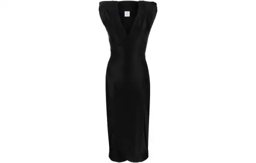 Vetements Sleeveless Dresses Women's Black V Neck Mid Length