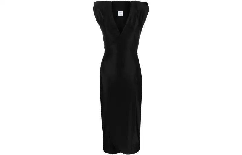 Vetements Sleeveless Dresses Women's Black V Neck Mid Length