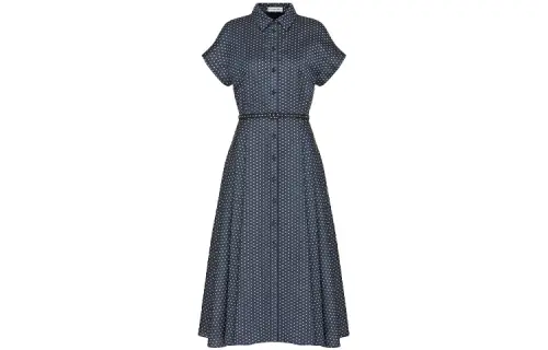 DIOR Quarterly New Products Short Sleeved Dresses Women's Blue Stand Collar Moderate Mid Length