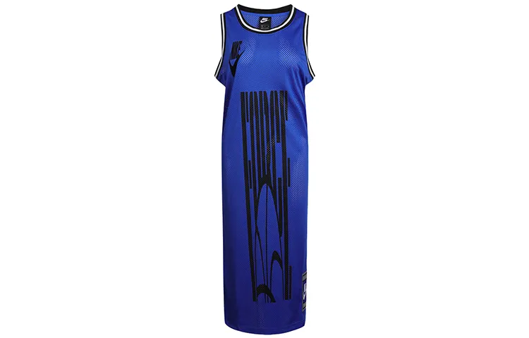 Nike Sleeveless Dresses Women's Blue Crew Neck Moderate Mid-Length