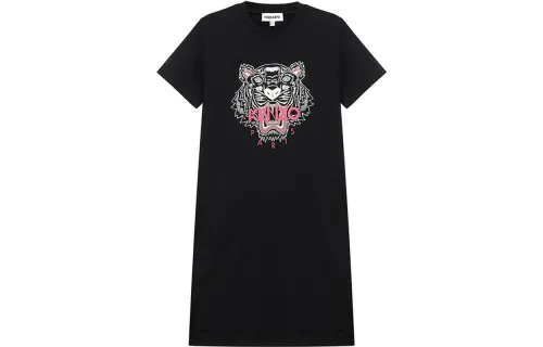 KENZO Short Sleeved Dresses Women's Black Crew Neck Moderate