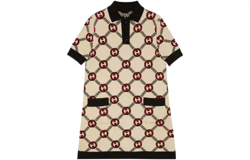 GUCCI SS23 Short Sleeved Dress Women's Ecru