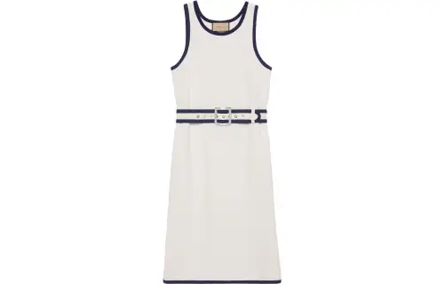 GUCCI Sleeveless Belted Dress White/Navy