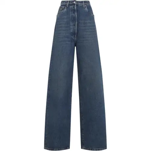 PRADA Logo Patch Wide Leg Jeans