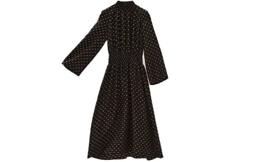 HERMES Long Sleeved Dresses Women's Black Stand Collar Moderate Mid Length