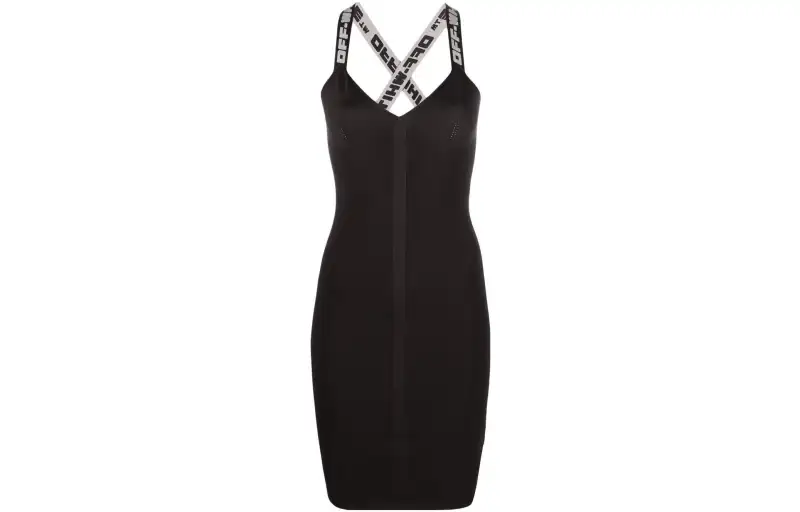 OFF-WHITE logo straps V-neck mini dress
