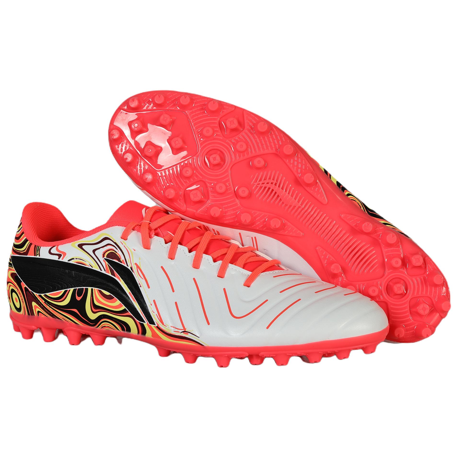 Li Ning MG Multi Ground Soccer Shoes Unisex Standard White/Neon Crystal Red