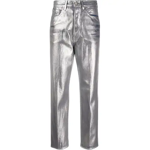 Golden Goose Jeans Women's Silver Thin Straight Fit Pants