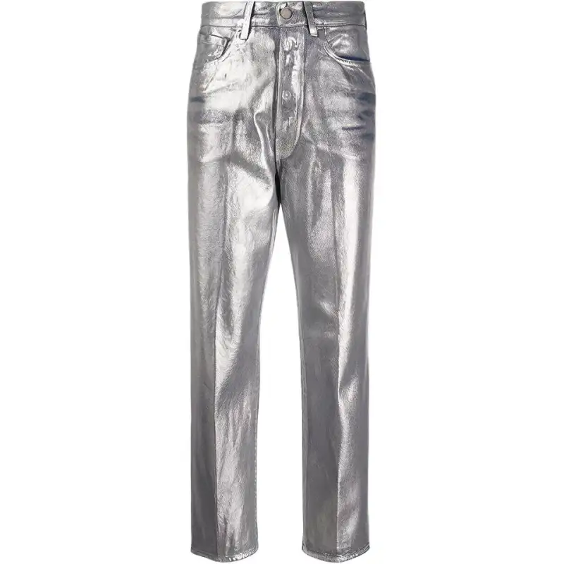 Golden Goose Jeans Women's Silver Thin Straight Fit Pants