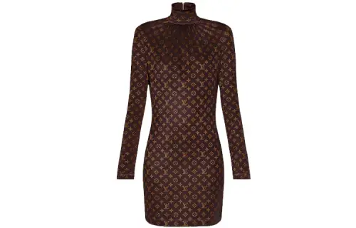 LOUIS VUITTON Long Sleeved Dress Women's Brown
