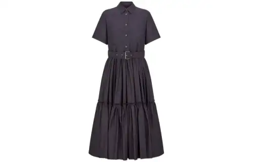 DIOR Short Sleeved Dresses Women's Navy Blue Square Collar Moderate Mid Length