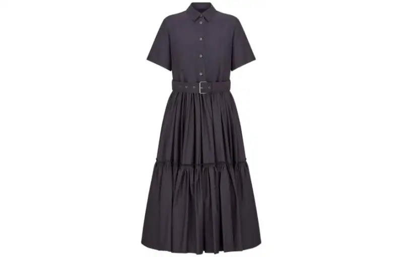 DIOR Short Sleeved Dresses Women's Navy Blue Square Collar Moderate Mid Length