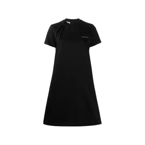 PRADA Short Sleeved Dresses Women's Black Crew Neck Moderate Short