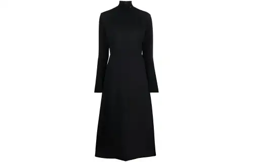 PRADA Logo Plaque Long Sleeved Midi Dress