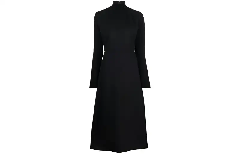 PRADA Logo Plaque Long Sleeved Midi Dress