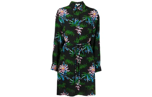 KENZO Long Sleeved Dresses Women's Green Lapel Moderate Short