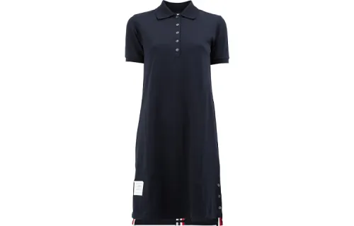 THOM BROWNE Blue dress, polo collar, with short sleeve, A-line