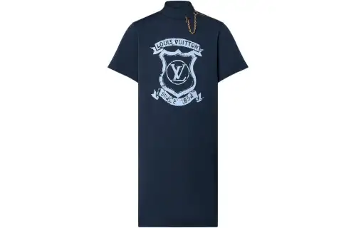LOUIS VUITTON Short Sleeved Dress Women's Dark Blue