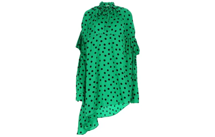 Balenciaga Long Sleeved Dresses Women's Green Stand Collar Thin