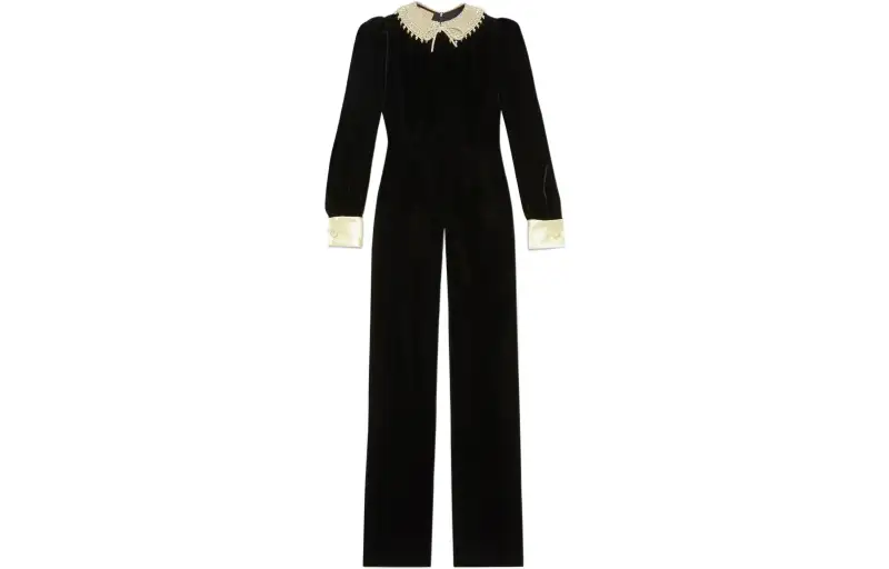 【Previous Season】velvet beaded-collar jumpsuit