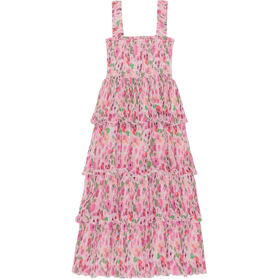 GANNI Pleated Georgette Smock Midi Dress Women's Sweet Plum Pink