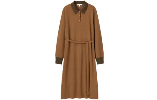 UNIQLO X MARNI Uniqlo Marni Co Branding Long Sleeved Dresses Women's Brown Polo Collar Moderate Mid Length