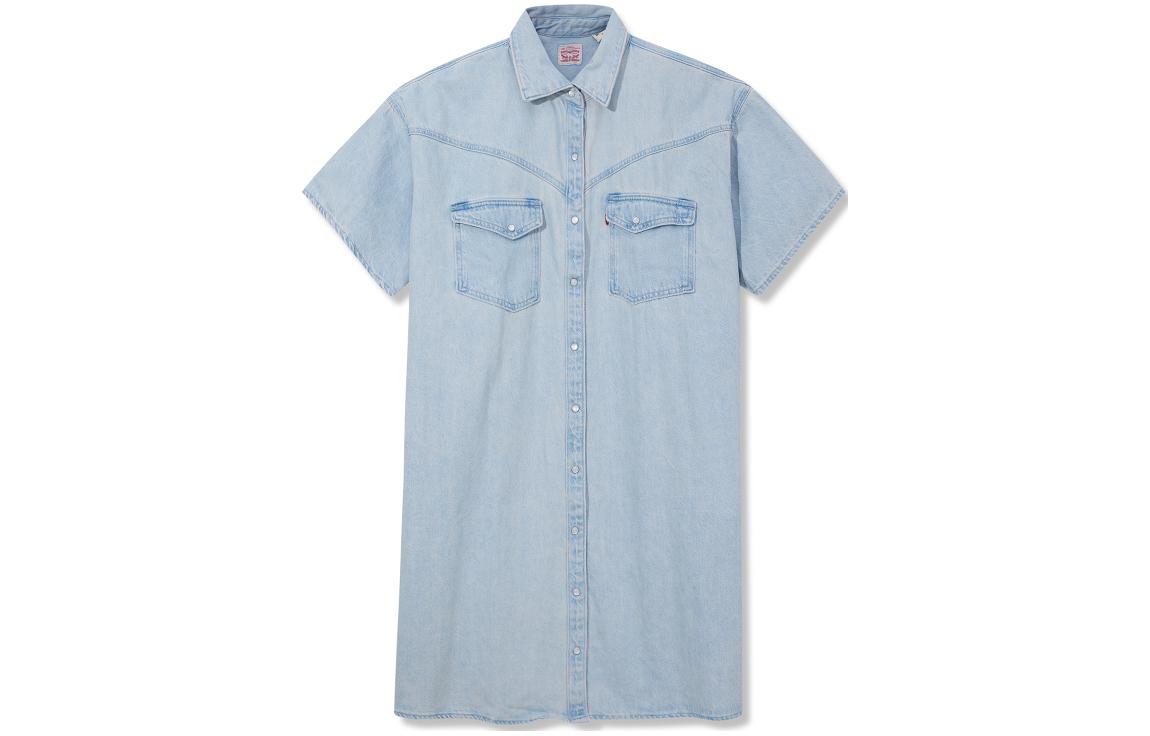 Levi’s solid color single breasted denim short sleeve dress women’s blue