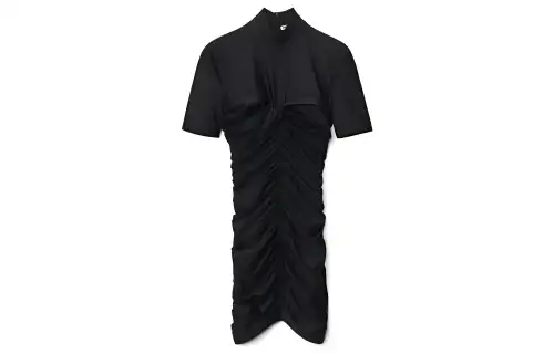Alexander wang FW22 solid color stitching pleated fit casual round neck short-sleeved dress women's black