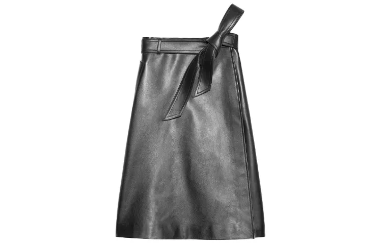 Balenciaga Leather Long Skirts Women's Black Moderate Mid Length A Line Skirt