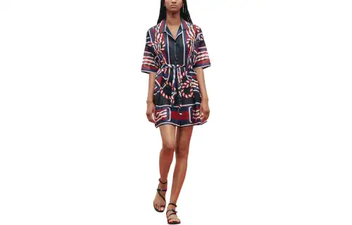 HERMES Short Sleeved Dresses Women's Marine Blue Moderate Short
