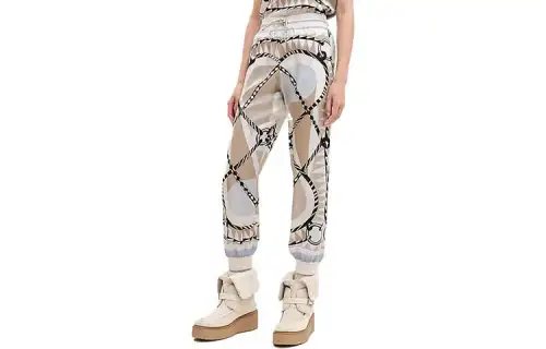 HERMES Knitted Sweatpants Women's Beige Moderate Cuffed Pants