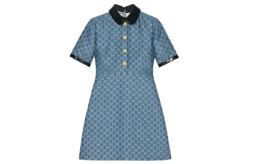 GUCCI Short Sleeved Dress Women's Blue
