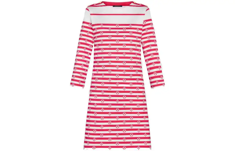 LOUIS VUITTON SS22 Long Sleeved Dress Women's Red White