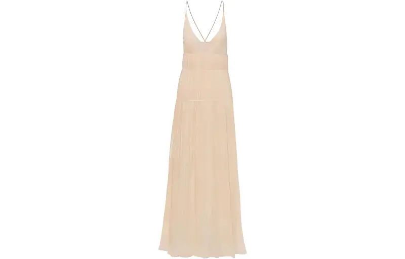 PRADA Sleeveless Dresses Women's Beige V Neck Moderate Long