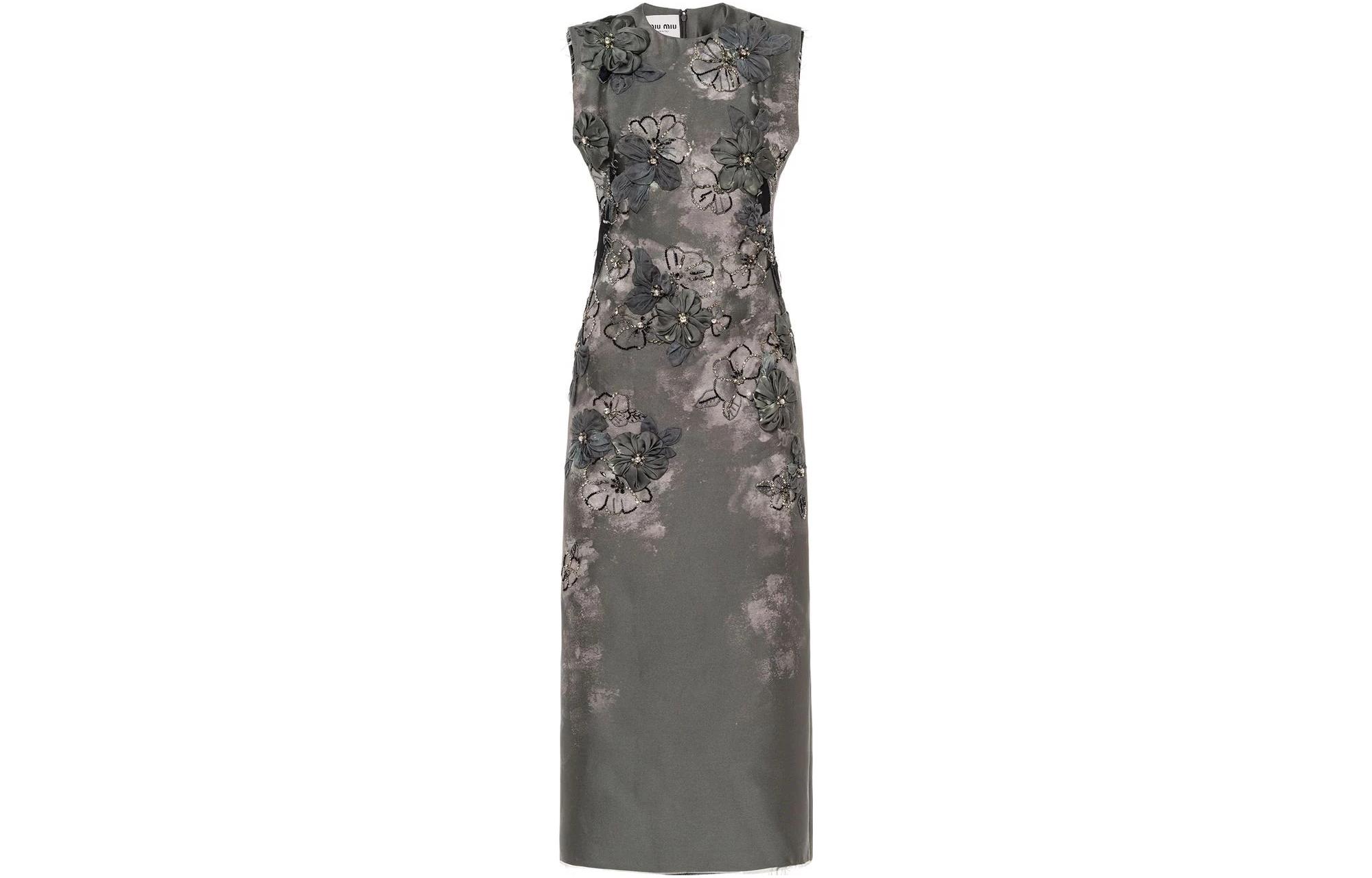 MIU MIU Sleeveless Dresses Women's Gray Crew Neck Moderate Long