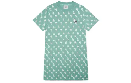 MLB Retro long breathable mint short sleeve dress with a round collar, with your logo imprint, oversize, mid-length