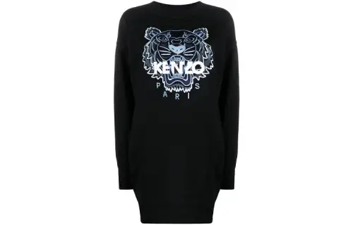 KENZO Long Sleeved Dresses Women's Black Crew Neck Moderate Short