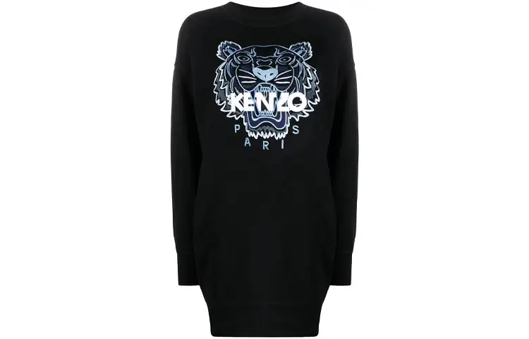 KENZO Long Sleeved Dresses Women's Black Crew Neck Moderate Short