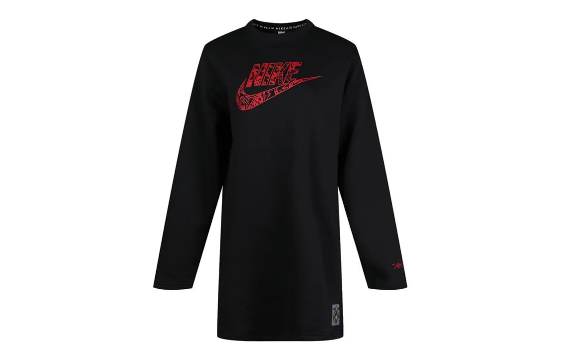 Nike Long-Sleeved Dresses Women's Black Crew Neck Moderate Short