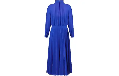 LOUIS VUITTON Georgette Midi Dress Long Sleeved Dress Women's Blue