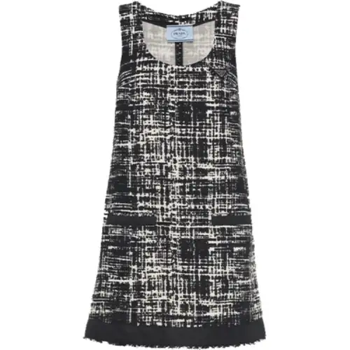 PRADA Scoop Neck Tweed Shift Dress