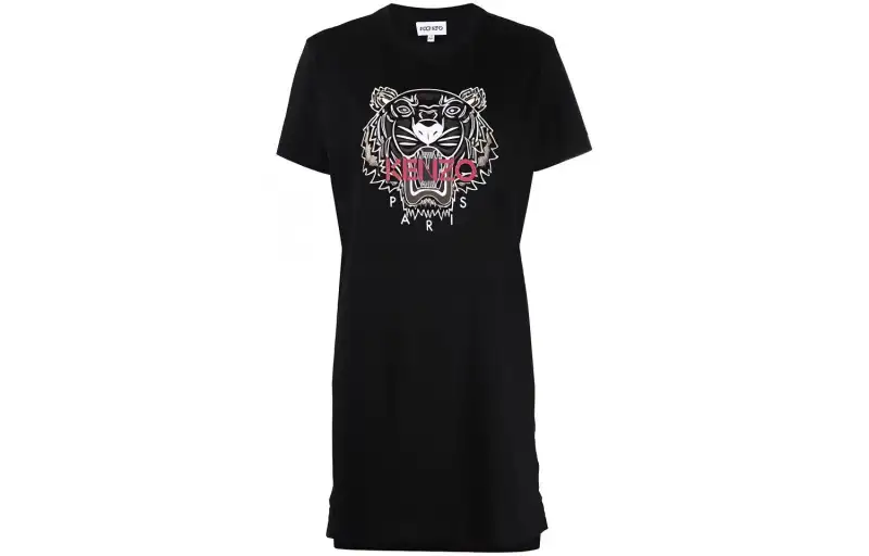KENZO Classic Tiger Head Short Sleeved Dress Women's Black